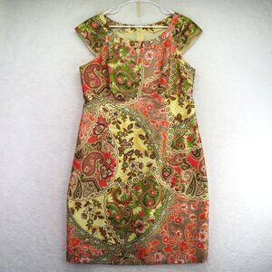 Liz Claiborne Dress Womens 14 Multicolor Floral Paisley Short Sleeve Lined Retro